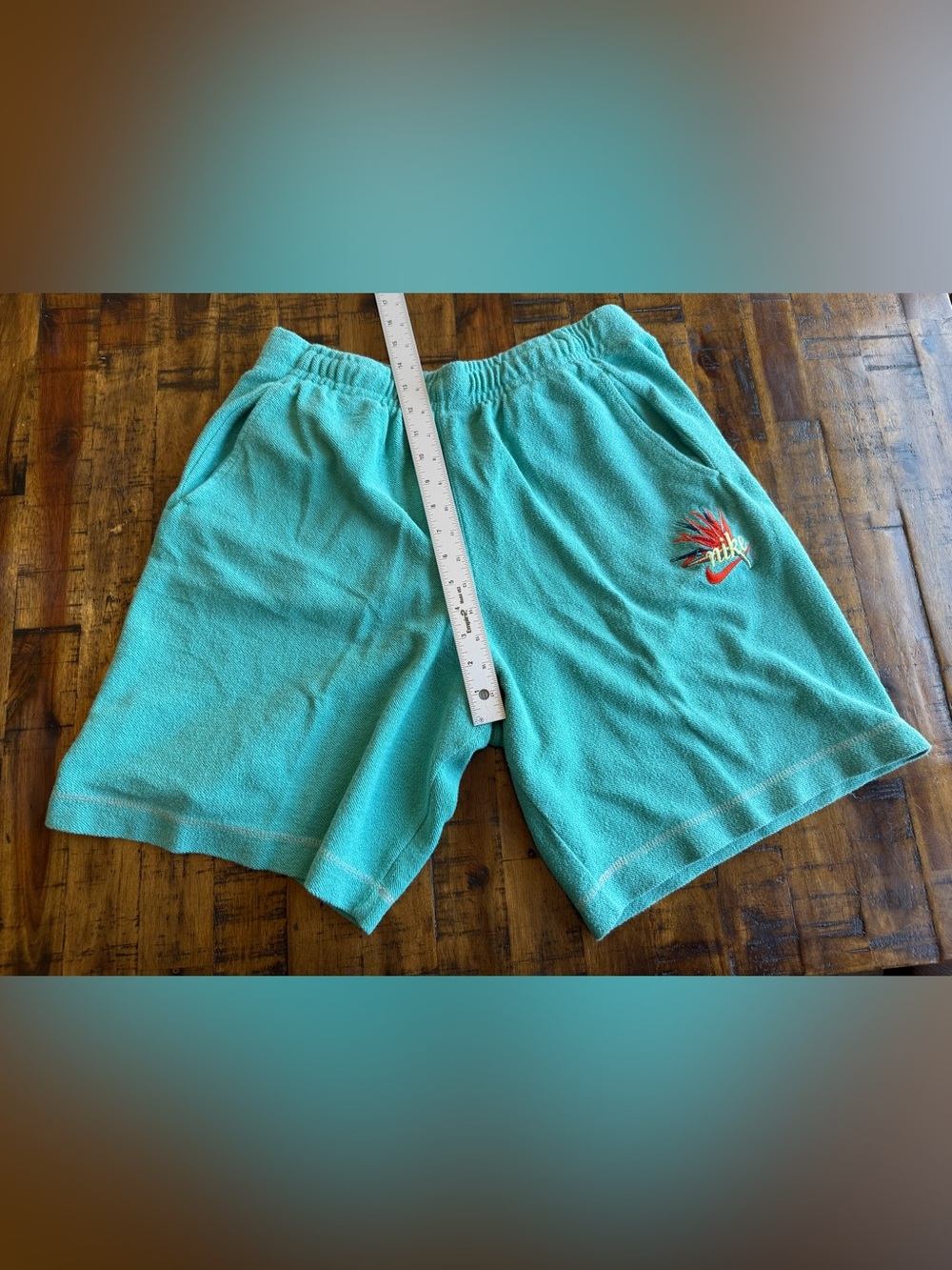 Nike Swoosh French Terry Shorts Blue Green Birds of Paradise DQ3486‑392 Size L - Picture 3 of 8